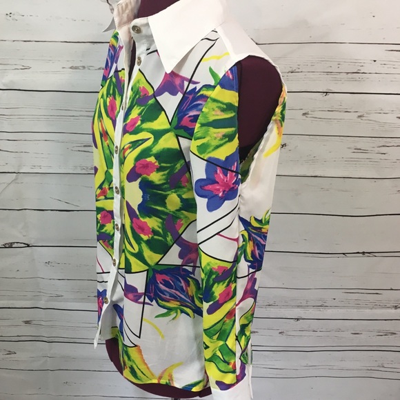 Cold Shoulder Abstract Button Down Blouse - Picture 2 of 6